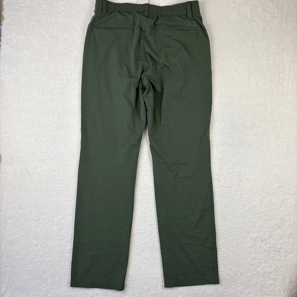 UNDER ARMOUR Mens Performance Golf Pants 34/32 Olive Green Loose Fit Lightweight